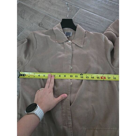 Vintage AKS Amy K Su for Nordstrom Long Sleeve Shirt Dress with Pants Set Taupe - Picture 8 of 15